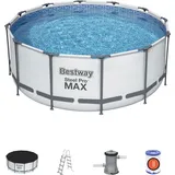 Steel Pro MAX Rahmenpool 366 x 122 12 Fuß BESTWAY 5in1 + Leiter + Abdeckung + Pumpenfilter - Grau