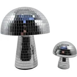Relaxdays Disco Pilz 2er Set, Dekopilz aus Spiegelglas, 2 Größen, Glitzerpilz Partydeko, verspiegelte Discokugel, Silber