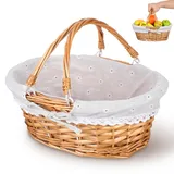Toddmomy Weidenkorb mit Henkel, Geflochtener Picknickkorb aus Natur-Weide, Handgearbeiteter Einkaufskorb mit Stoffeinlage, Lebensmittelecht Pilzkorb für Ernte & Garten, Osterkorb Präsentkorb
