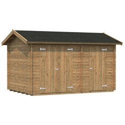 PALMAKO Blockbohlenhaus »Jari«, Holz, BxHxT: 440 x 251 x 240 cm (Außenmaße inkl. Dachüberstand) - braun