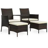 vidaXL 2-Sitzer-Gartensofa mit Tisch & Hocker Poly Rattan Braun