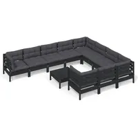 vidaXL 11-tlg Garten-Lounge-Set mit Kissen Schwarz Kiefernholz Modell 1