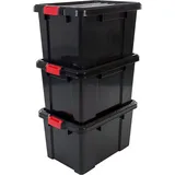 Iris Ohyama Iris Ohyama, Plastik Aufbewahrungsboxen mit Deckel und Clipverschluss, 50L, 3er Set, Stapelbar, Ineinandergreifend, BPA-frei, Dachboden, Schuppen, Garage, Garage, SK-450, Schwarz