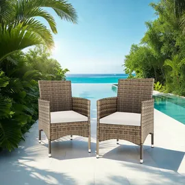 Tectake Rattansessel 57 x 59 x 85 cm 2 St. inkl. Sitzbezüge 4 St. natur/dunkelgrau