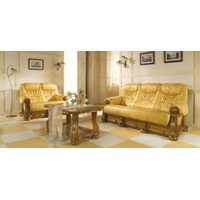 JVmoebel Sofa Sofagarnitur Holz Leder 3+2+1 Komplettes Set Klassik Couchgarnitur, Made in Europe gelb