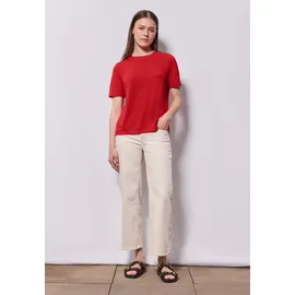 street one studio STREET ONE STUDIO, Damen, Gr. 44, rot (mandarin rot), Stoff, 60% Viskose, 40% Polyester, unifarben, normal normal, Rundhals, abgesteppt, Shirts T-Shirt, aus elastischem Materialmix