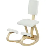 Ergonomischer, Neigbarer Holzhocker Mit Rückenlehne, Cremefarbener Kniestuhl Fürs Homeoffice