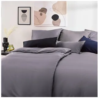 Blumtal Mako Satin Bettwäsche 135 x 200 & 40x80 cm Kissenbezug Anthrazit - Oeko Tex Zertifizierte Satin Bettwäsche aus 100% Baumwolle - Edle Glanzoptik Bettwäsche 135x200 Satin mit Reißverschluss