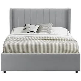 Juskys Polsterbett Savona 140x200 cm mit Matratze, Samt-Bezug, bis 250kg - Hellgrau