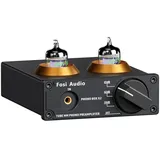 Fosi Audio BOX X2 Phono Röhrenvorverstärker, HiFi Vorverstärker für MM Plattenspieler mit Gain-Regelung, Austauschbare Vakuumröhre, MM/3,5mm AUX Eingang, Mini Phono Preamp mit DC 12V Netzteil