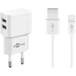 goobay Ladekabel mit Adapter 2 x USB A, Steckdose 1.0 m weiß