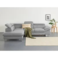 Ecksofa COTTA "Driver L-Form", grau (argent), B:268cm H:73cm T:214cm, Kunstleder SOFTLUX, LEDER BEEFY (ein abgedecktes Spalt-Rindsleder) im Sitz und Rücken (Korpus in Kunstleder), Luxus-Kunstleder, NaturLEDER (echtes Rindsleder) im Sitz und Rücken (Rückseite mit Spannstoff bezogen), Sofas, mit Kopfteilverstellung, wahlweise mit Bettfunktion, Topseller