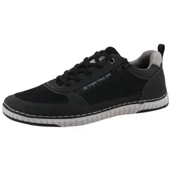 Sneaker TOM TAILOR, Herren, Gr. 41, schwarz, Textil, Lederimitat, sportlich, Schuhe, Freizeitschuh, Halbschuh, Schnürschuh mit Kontrast-Rahmennaht