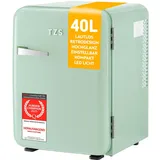 TZS First Austria Minikühlschrank 40L | komplett lautlos | Retro-Design | Temperaturregler | LED-Beleuchtung | 2 Türfächer + 6 flexible Einlegeböden