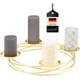 bremermann Kerzenständer in Kranzform, ideal als Adventskranz für Weihnachten oder ganzjährig als Tischdekoration geeignet, Kerzenhalter für 4 Stumpenkerzen, aus Metall (Gold)