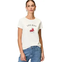 Zero Damen Shirt mit Glitzersteinen Patch CreamRed,38 - 38