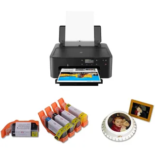 Zertifiziertes Lebensmitteldrucker KOMPLETT-Set - DIN A4 inkl. 5 Lebensmittelpatronen und 25 Blatt Esspapier/Oblatenpapier - NEUES KOMPAKTES Modell - Perfekt für Anfänger und Profis