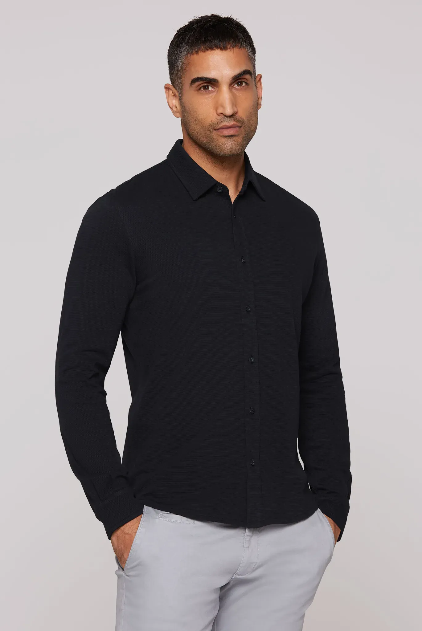 Langarmhemd CMPD, Herren, Gr. M, Normalgrößen, blau, Jersey, Material: 100% Baumwolle, Strukturmuster, figurbetont normal, 1-Knopf-Manschette, Hemden, aus Baumwolle