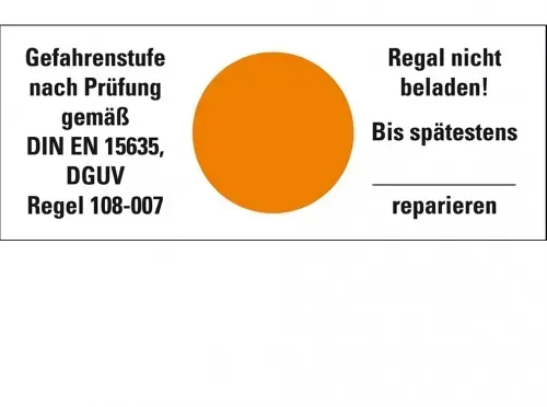 Dreifke® Hinweisetikett Gefahrenstufe orange, Regal nicht beladen!Folie, 100x40mm, 5/Bogen