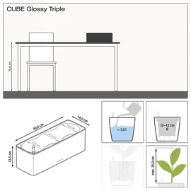 LECHUZA Cube Glossy Triple 40 x 14 x 13,5 cm weiß hochglanz