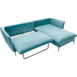 Andas Ecksofa »LIVORNO,258 cm, L-Form,«, Schlaffunktion u. Bettkasten (139/224cm), Samt, Struktur, Webstoff blau