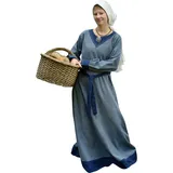 Battle-Merchant Langarm Mittelalter Kleid Jona mit Gürtel für Damen aus Baumwolle | LARP Wikingerkleid als Verkleidung und Kostüm (Blaugrau/Blau, M) - M
