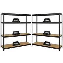 Proregal Mega Deal 2er-Set Schwerlastregal Giant Elephant 160x150x45cm mit 4 Ebenen Fachlast 200kg Schwarz, Kellerregal, Steckregal, Garagenregal