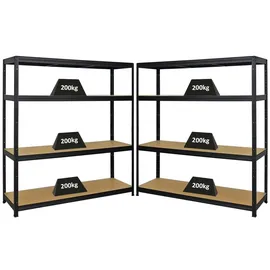 Proregal Mega Deal 2er-Set Schwerlastregal Giant Elephant 160x150x45cm mit 4 Ebenen Fachlast 200kg Schwarz, Kellerregal, Steckregal, Garagenregal