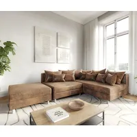 DELIFE Ecksofa Clovis Braun Antik Optik Modular Hocker Ottomane Rechts - Braun