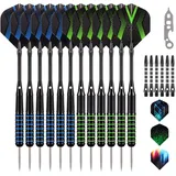Grebarley Dartpfeile mit Metallspitze,6 Stück 20 Gramm und 6 Stück 22 Gramm,Profi Steeldarts 18 Aluminium Schaft mit 9 Flights 20 Orings