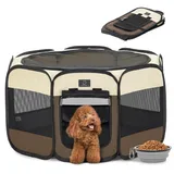 A 4 Pet Welpenauslauf Faltbar Welpenlaufstall für Hunde Katzen Tierlaufstall für Hundelaufstall mit Reisverschluss Oben Pop-Up Design Indoor & Outdoor Hundehütte für Wohnung, mit Klappbarem Napf