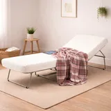 Talamo Italia Klappbett Ancilla, Puff Umwandelbar In Einzelbett, 100% Made In Italy, Sitzpuff Aus Stoff Fürs Wohnzimmer, Cm 80x80h45, Rot