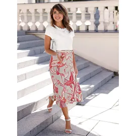 Lady A-Linien-Rock Damen Floral Hellgrau/Koralle 48