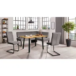 Eckbankgruppe HOME AFFAIRE "Oliver", grau (volcanic, schwarz), B:180cm H:89cm T:140cm, FSC-zertifizierter Holzwerkstoff, FSC-zertifiziertes Massivholz, Metall, Polyester, Sitzmöbel-Sets, Eckbank mit Wellenunterfederung im Sitz, Tisch Massiv Eiche