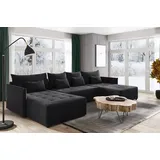 silape Wohnlandschaft Leno U mit Schlaffunktion - U-Form Couch, Ecksofa mit Bettkasten, Couchgranitur mit Bettfunktion, Schlafsofa, Big Sofa - Velours Sto... - Schwarz