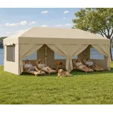 GUNJI Pavillon 3x3/3x6 m Gartenpavillon mit 4 seitenteilen Pop Up Pavillon UV-Schutz, (Schneller Aufbau, Abnehmbare Wände + Insektenschutz, 4 Sandsäcke dabei, Für Camping & Picknick geeignet) beige 600 cm