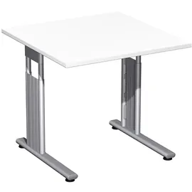 Geramöbel Flex höhenverstellbarer Schreibtisch ahorn quadratisch, C-Fuß-Gestell silber 80,0 x 80,0 cm