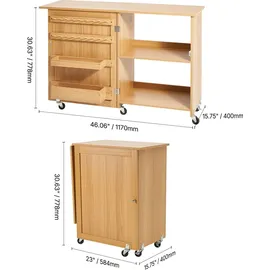 Vevor klappbarer Nähtisch Mehrzweck Nähmaschinentisch mit Rädern & Regalen & Ablagefächern & Holzstiften & magnetischen Türen, Nähmaschine Holzfarbe faltbar (1170 x 400 x 778 mm)