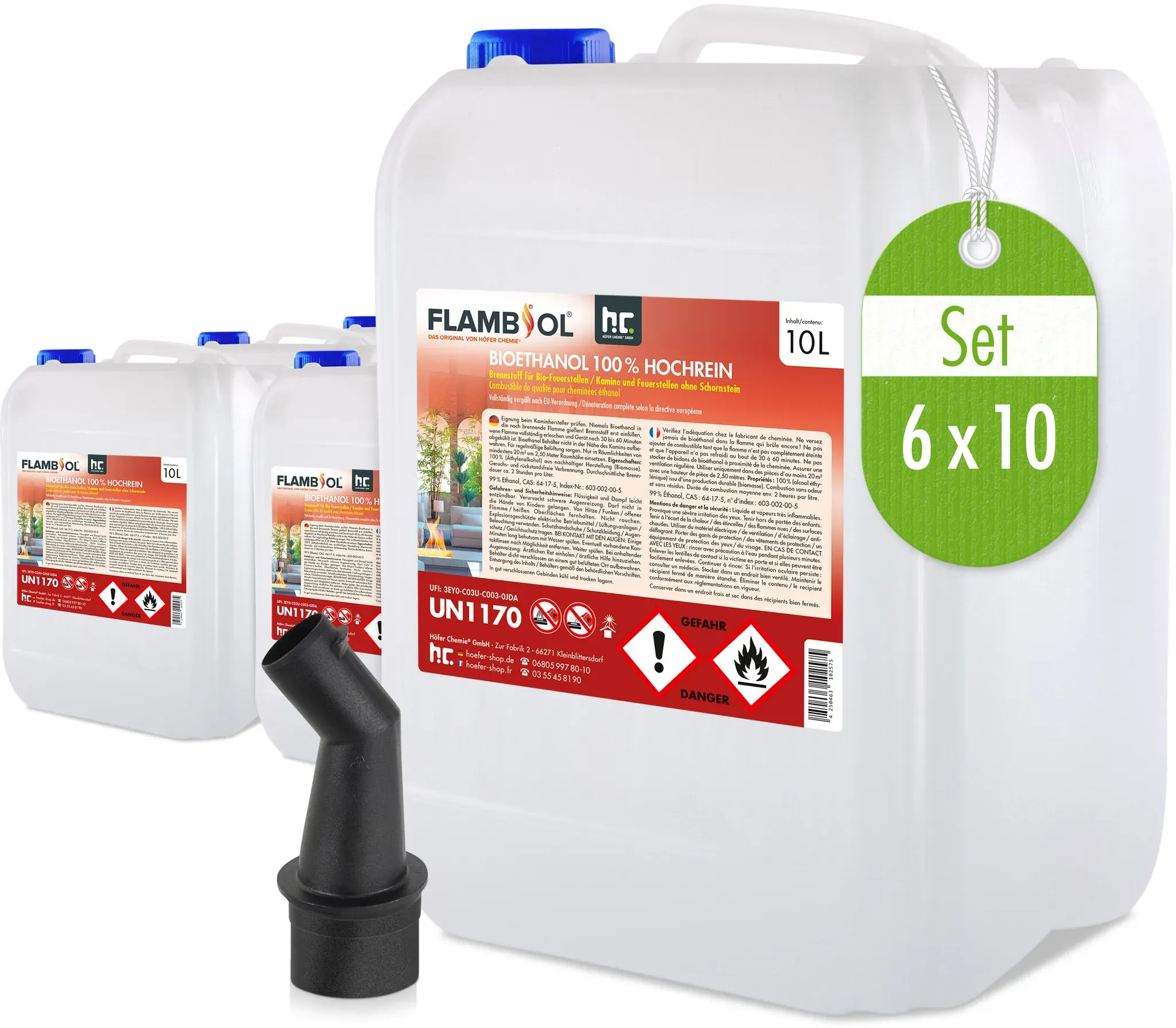 6 x 10 L FLAMBIOL® Bioéthanol 100% Ultra-pur