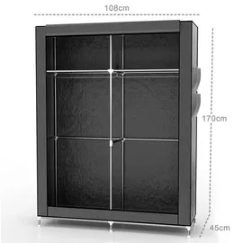 Intirilife Faltschrank 108x45x170 cm in MAUS GRAU - Schrank mit Reißverschluss aus Stoff Kleiderschrank mit Kleiderstange, Seitentasche und Fächern
