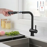 Auralum Niederdruck Armatur Küche, Küchenarmatur niederdruck, Niederdruck armatur mit Brause Zwei Wasserstrahlarten, Wasserhahn niederdruck 360° Drehbar für Boiler schwarz