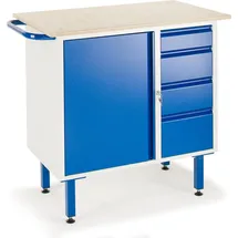 ROLLCART Werkbank Stahl 1000x600mm grau 4 Schubladen