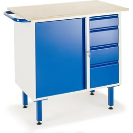 ROLLCART Werkbank Stahl 1000x600mm grau 4 Schubladen