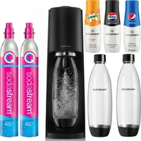 Sodastream Terra Saturator Kartuschen 2 Flaschen 1l + Mirinda Pepsi Sirupe + Max - Schwarz