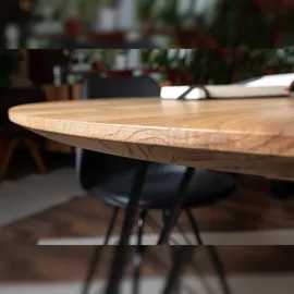 möbelliebling Sam Runder Esszimmertisch massiv Eiche Schweizer Kante 90 cm Hairpin schwarz DREAM