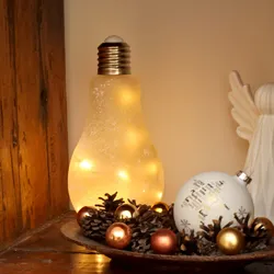 LED Glühbirne mit Lichterkette zum Stellen - H: 22cm, D: 11cm - Batteriebetrieb ...
