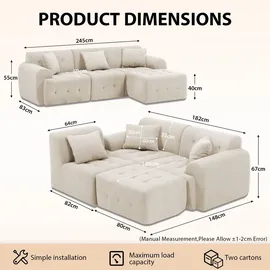 COMHOMA Ecksofa, 245 x 60 x 40 cm, Modulares Sofa mit Schlaffunktion, Schlafsofa, L Form Couch für Wohnzimmer, vakuumverpackt, Flexibel kombinierbar - grau