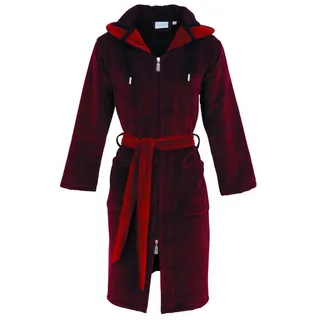 Carl Ross Damenbademantel 571410, Midilänge, Velours, Kapuze, 2-Wege Reißverschluss, Melange-Optik rot 44/46