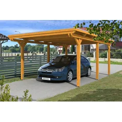 Skan Holz Emsland Flachdach Carport-404x604cm-eiche hell Holzcarport