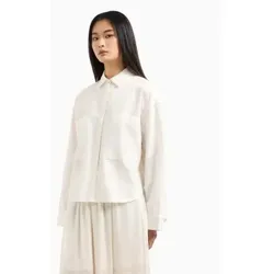 Armani Exchange für Damen. XW000097AF10820F0015 Hemd mit weißem Kragen (XL), Lässig, Baumwolle, Langarm